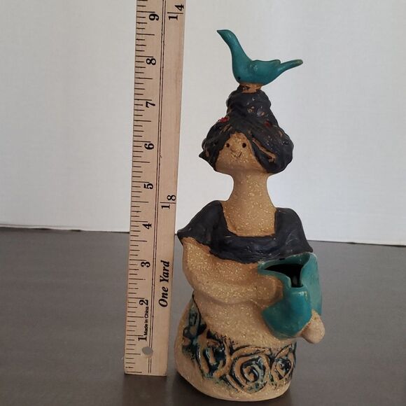 Metlox Poppets by Poppytrail Girl Bird on Head Vintage Stoneware Art Pottery - Picture 11 of 12